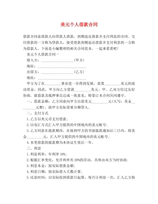 美元个人借款合同 
