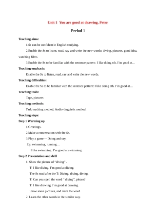 六级英语下册 Unit 1 You are good at drawing, Peter period1教案 湘少版