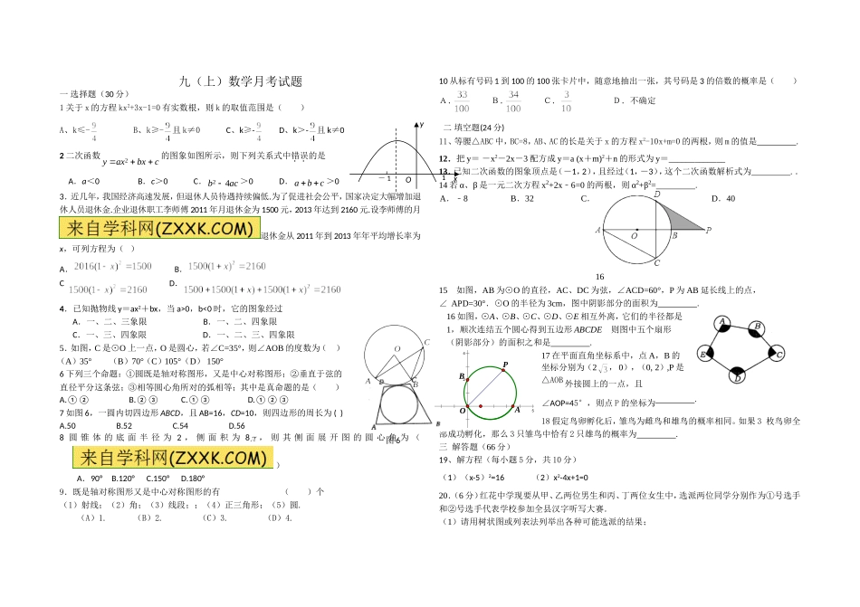 九（上）数学月考试题襄阳市39中耿金良_第1页