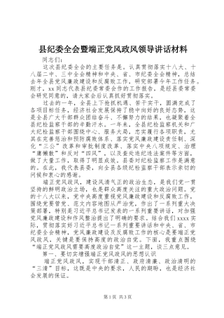 县纪委全会暨端正党风政风领导讲话