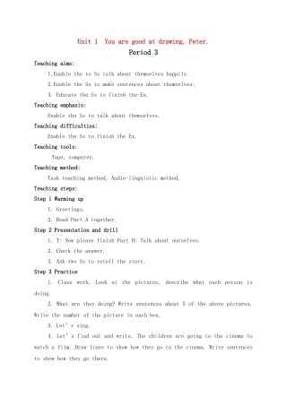 六级英语下册 Unit 1 You are good at drawing, Peter period3教案 湘少版