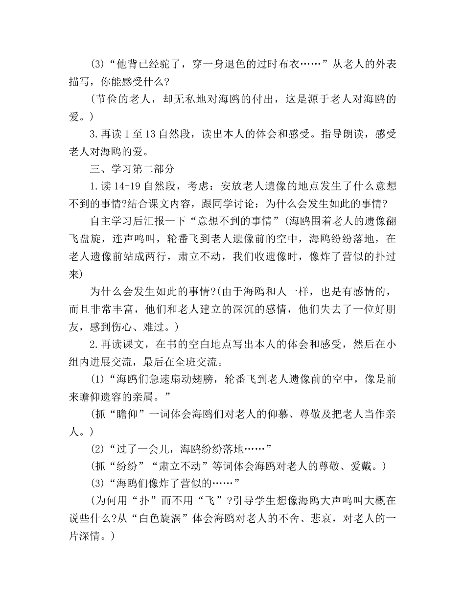 教案人教版六年级上册《老人与海鸥》课文 _第3页