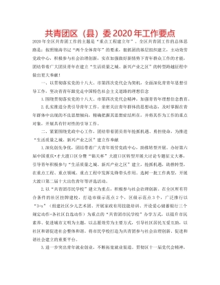 共青团区（县）委2020年工作要点 