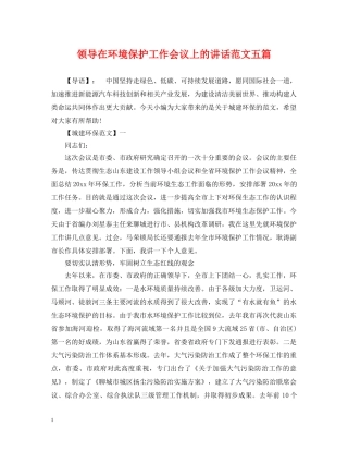 领导在环境保护工作会议上的讲话范文五篇 