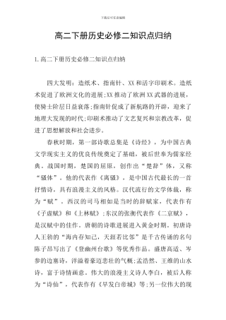 高二下册历史必修二知识点归纳