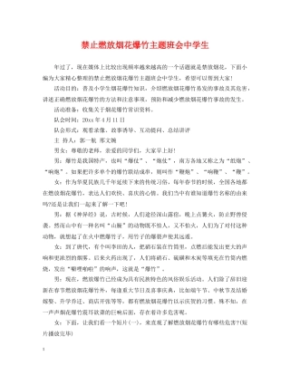 禁止燃放烟花爆竹主题班会生 