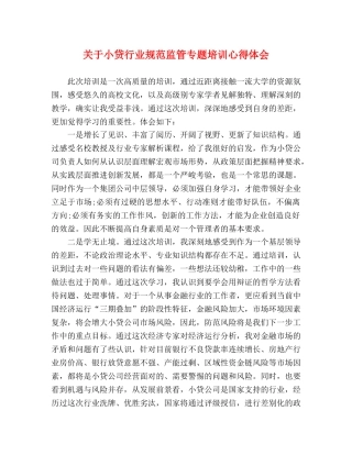 关于小贷行业规范监管专题培训心得体会 