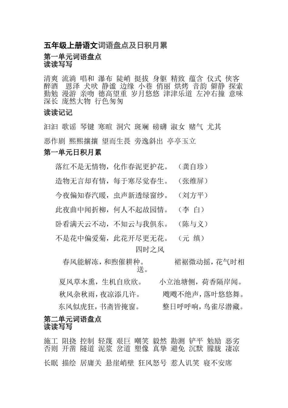 鲁教版五年级上册语文词语盘点及日积月累_第1页