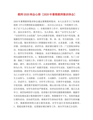 教师2020两会心得 [2020年暑期教师集训体会] 