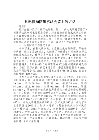 县电信局防汛抗洪会议上的讲话发言
