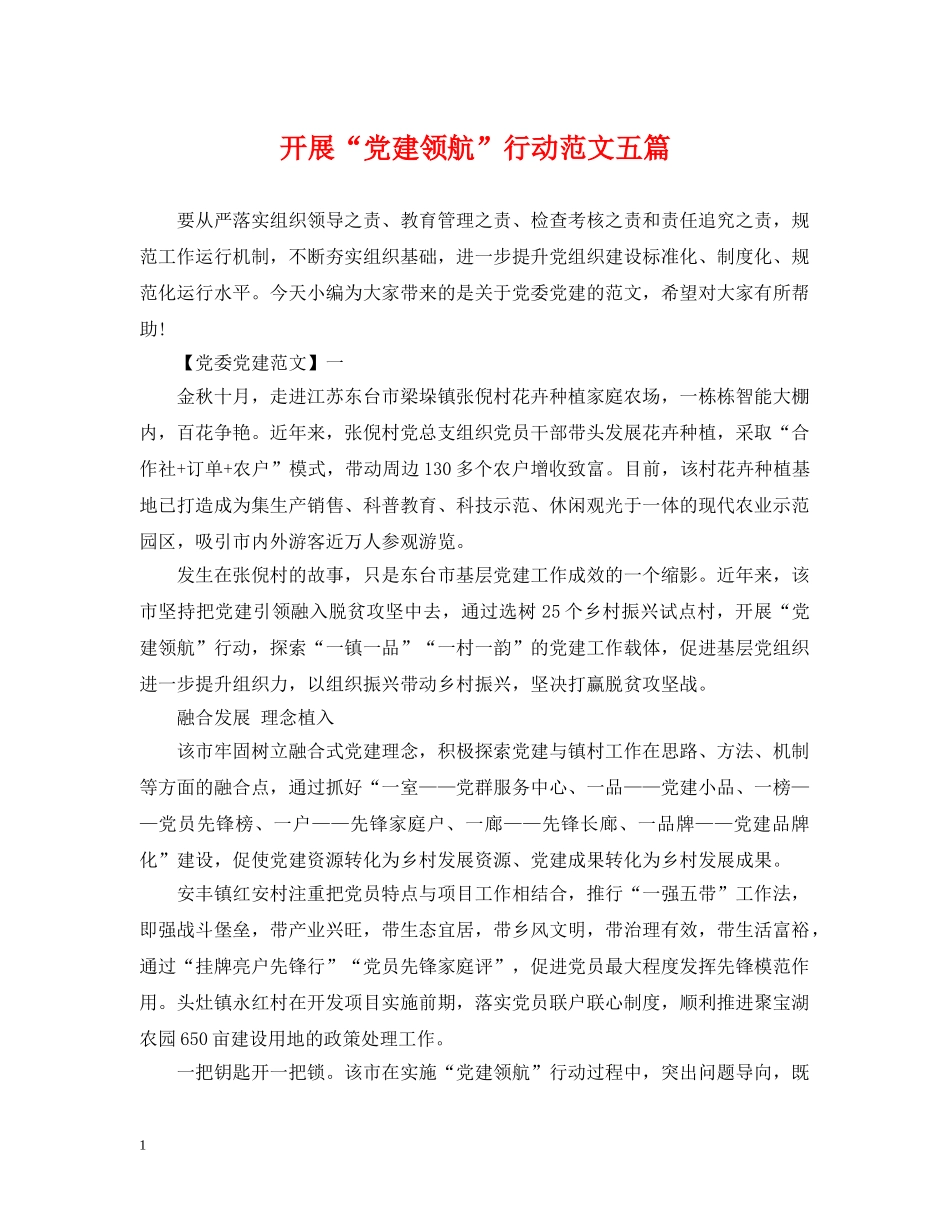 开展“党建领航”行动范文五篇 _第1页