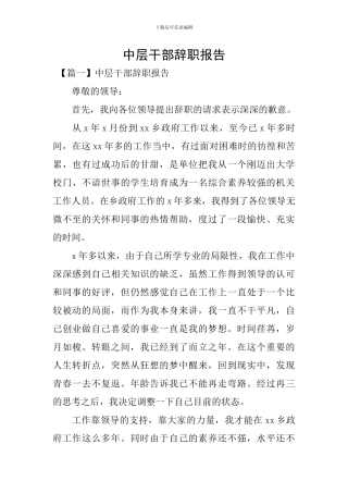 中层干部辞职报告