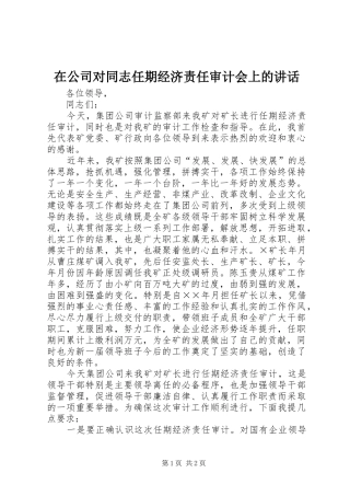 在公司对同志任期经济责任审计会上的讲话发言
