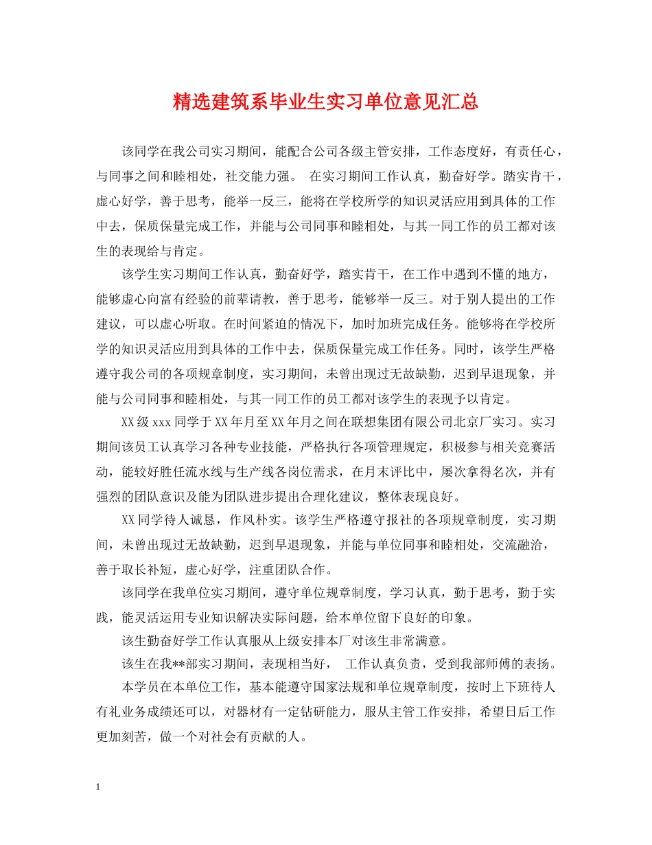 精选建筑系毕业生实习单位意见汇总 _第1页