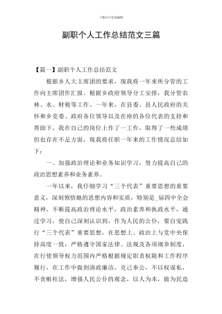 副职个人工作总结范文三篇