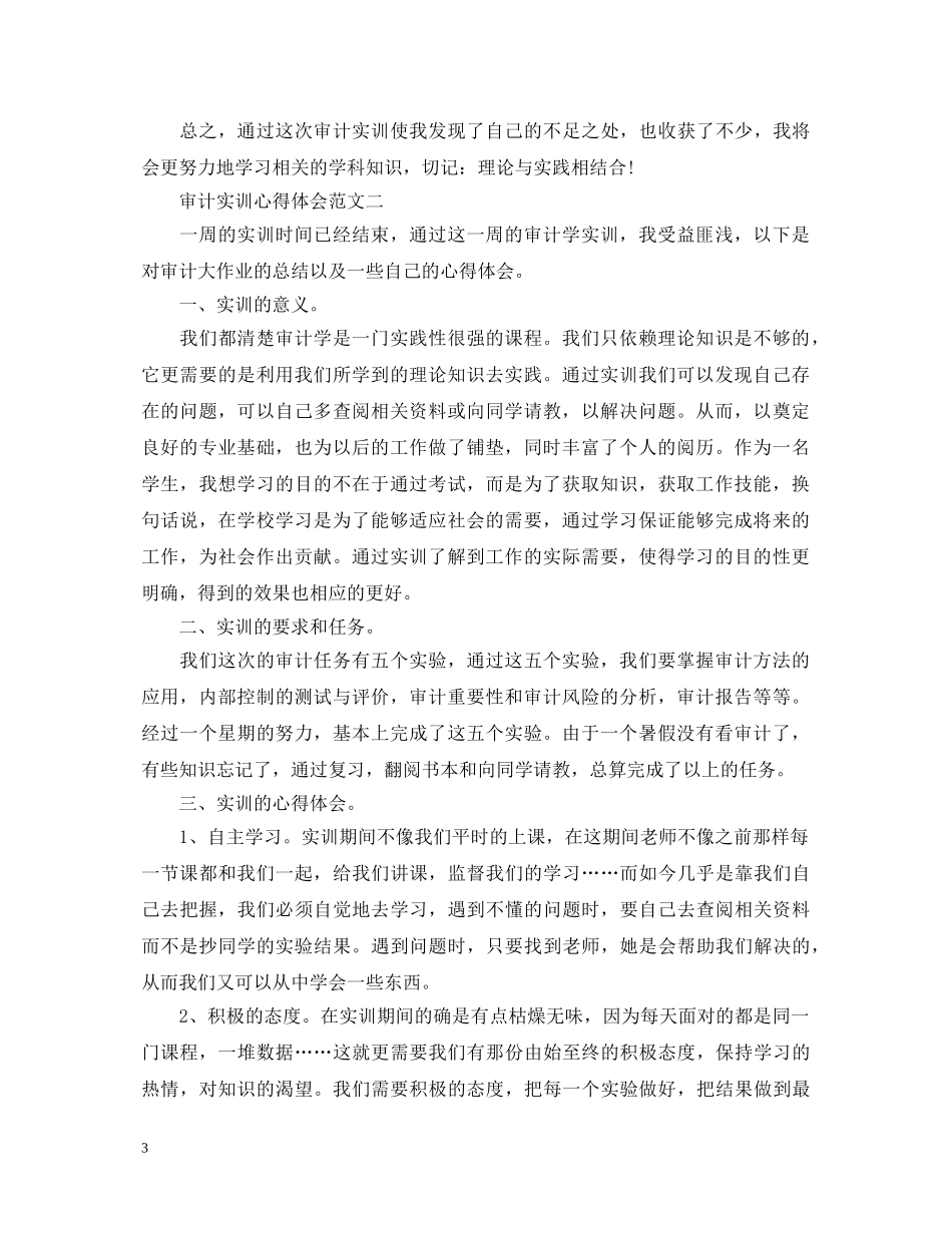 关于审计实训心得体会范文5篇 _第3页