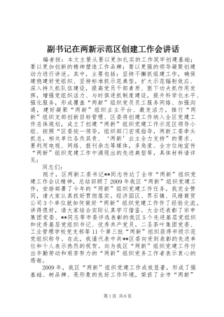 副书记在两新示范区创建工作会讲话发言