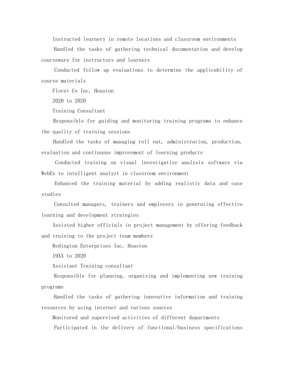 培训顾问岗位英文简历模板 _第2页