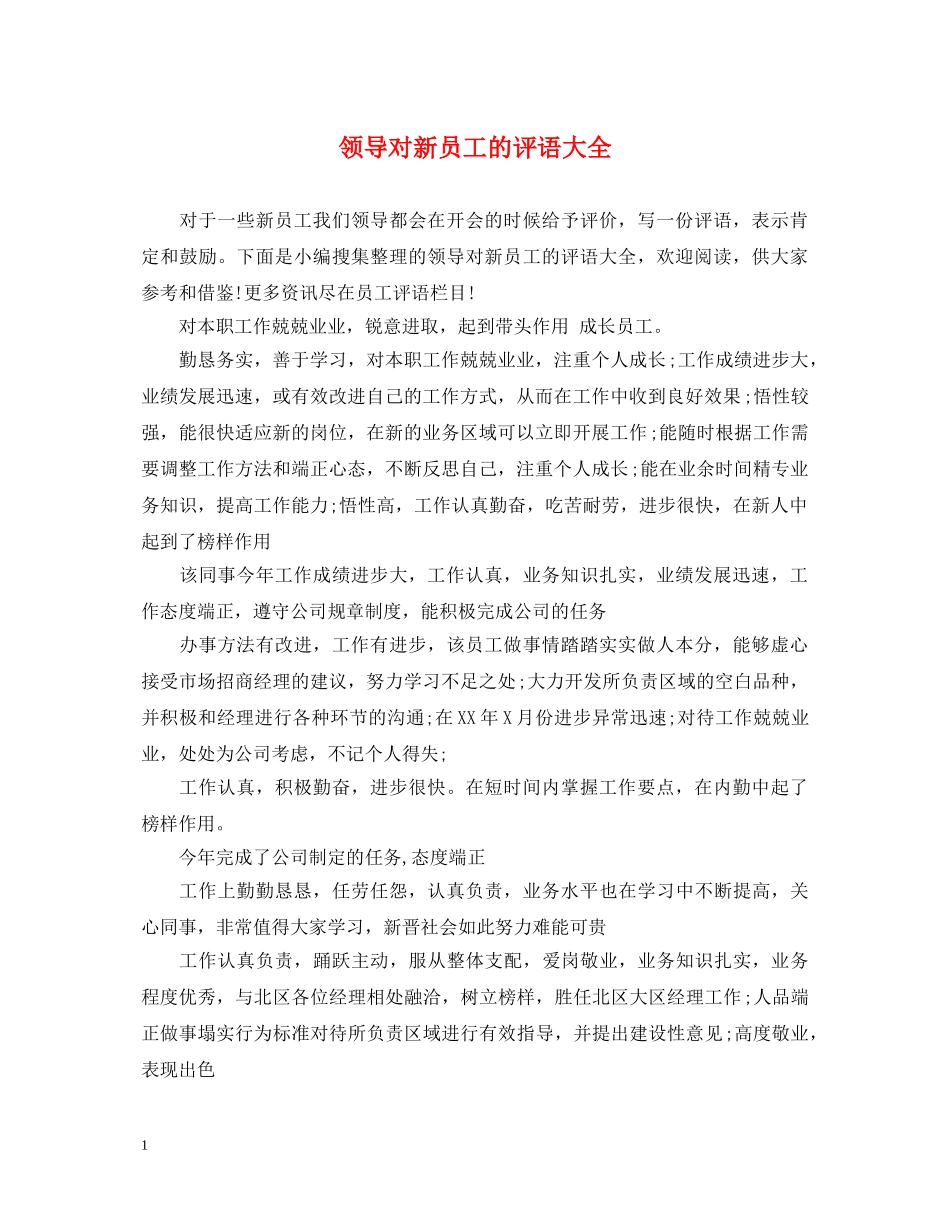 领导对新员工的评语大全 _第1页