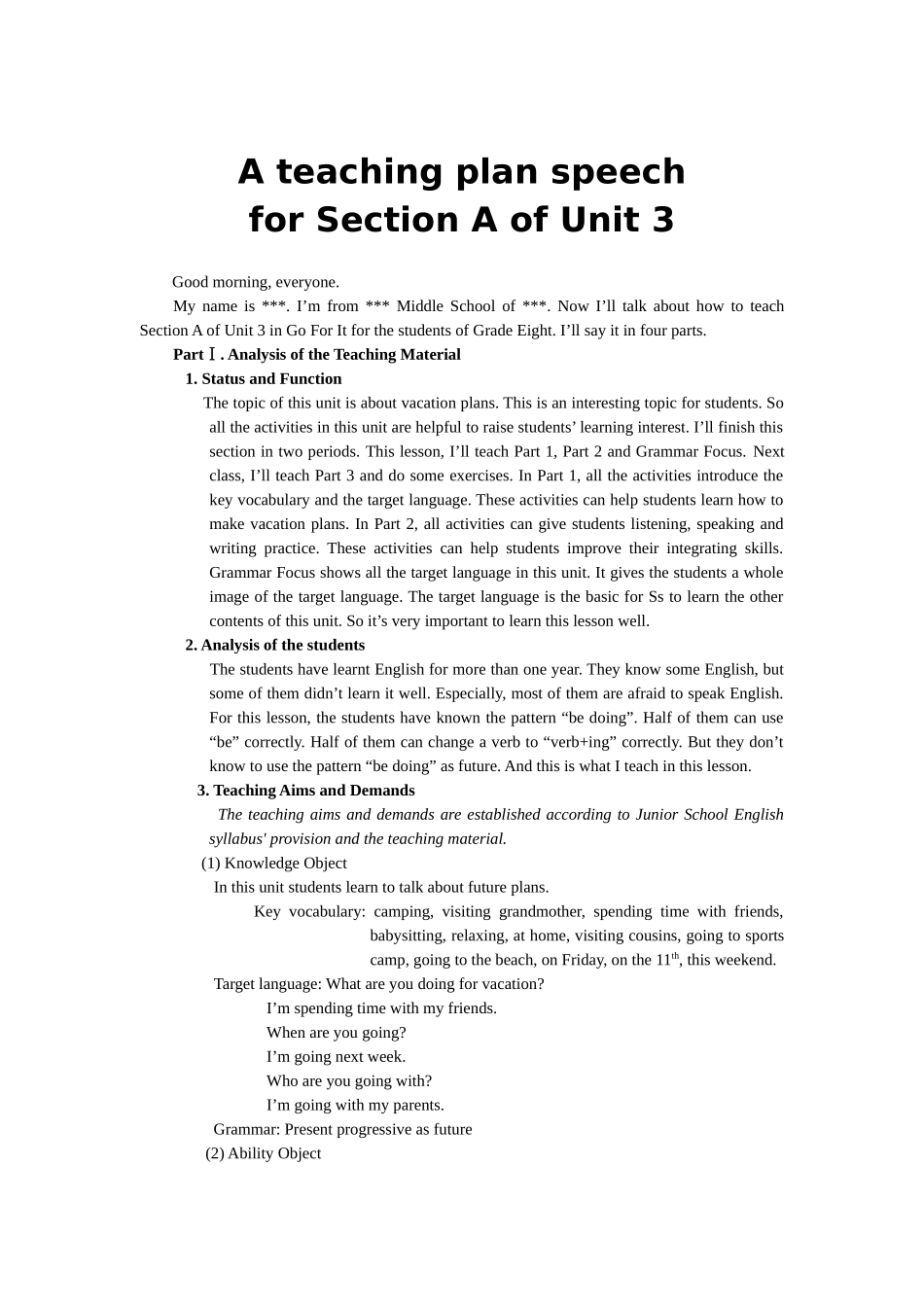 八年级英语(上)Uunit_3_SectionA_全英文说课稿_第1页