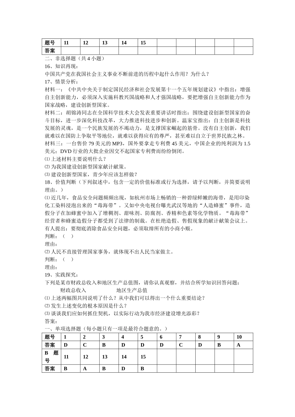 九级政治第一学期期中考试开卷鲁教版_第3页