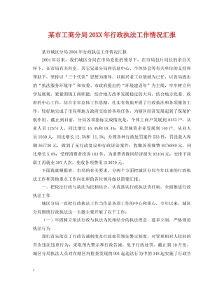 某市工商分局20XX年行政执法工作情况汇报 