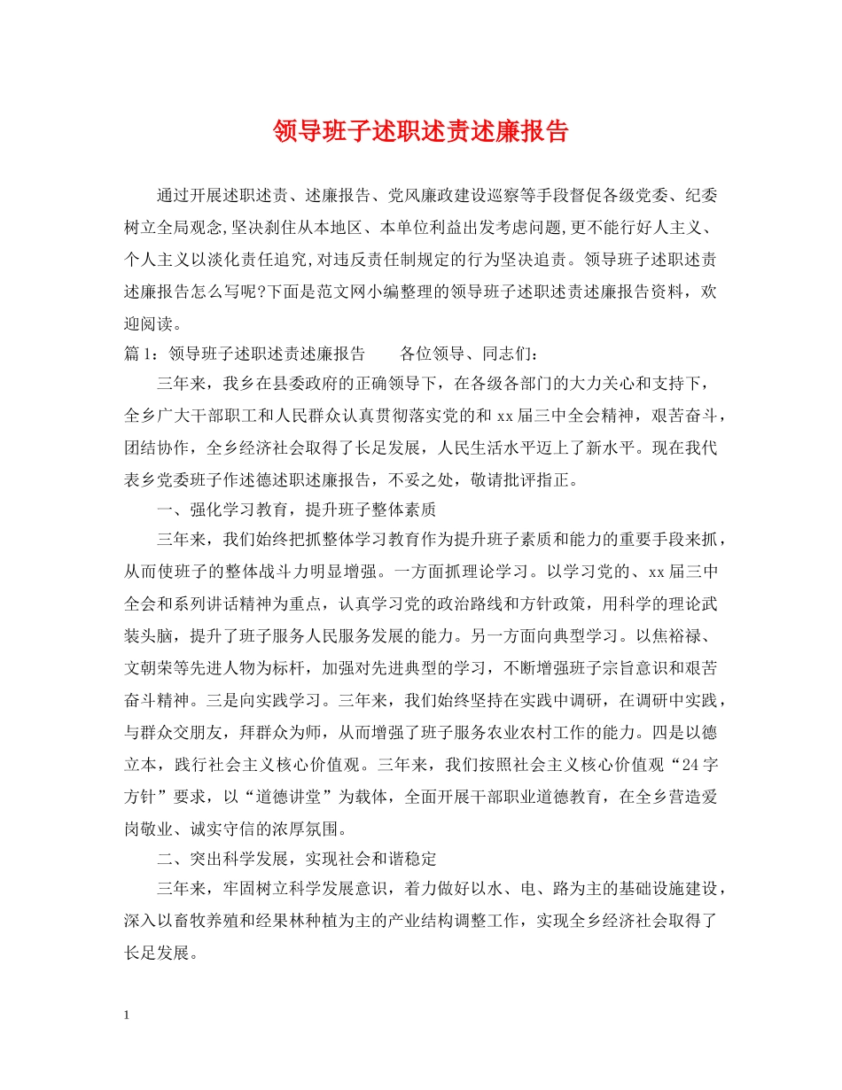 领导班子述职述责述廉报告 _第1页