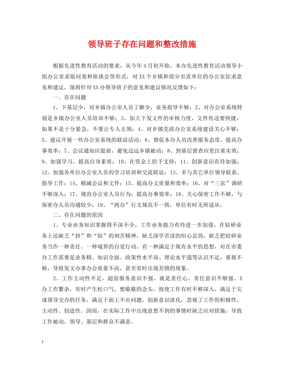 领导班子存在问题和整改措施 _第1页
