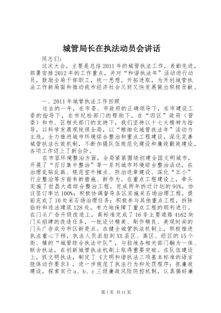 城管局长在执法动员会讲话发言