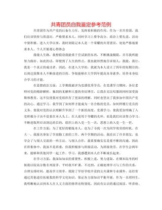 共青团员自我鉴定参考范例 