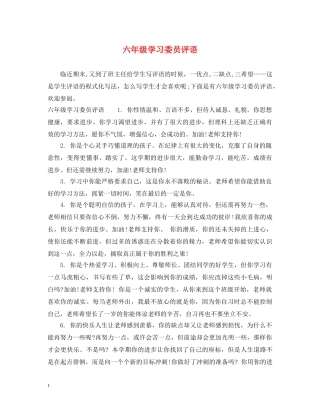 六年级学习委员评语