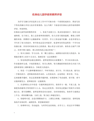 经典幼儿园学前班教师评语 
