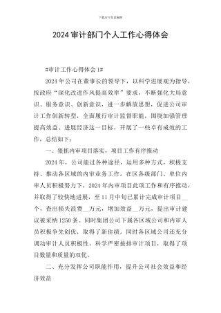 2024审计部门个人工作心得体会