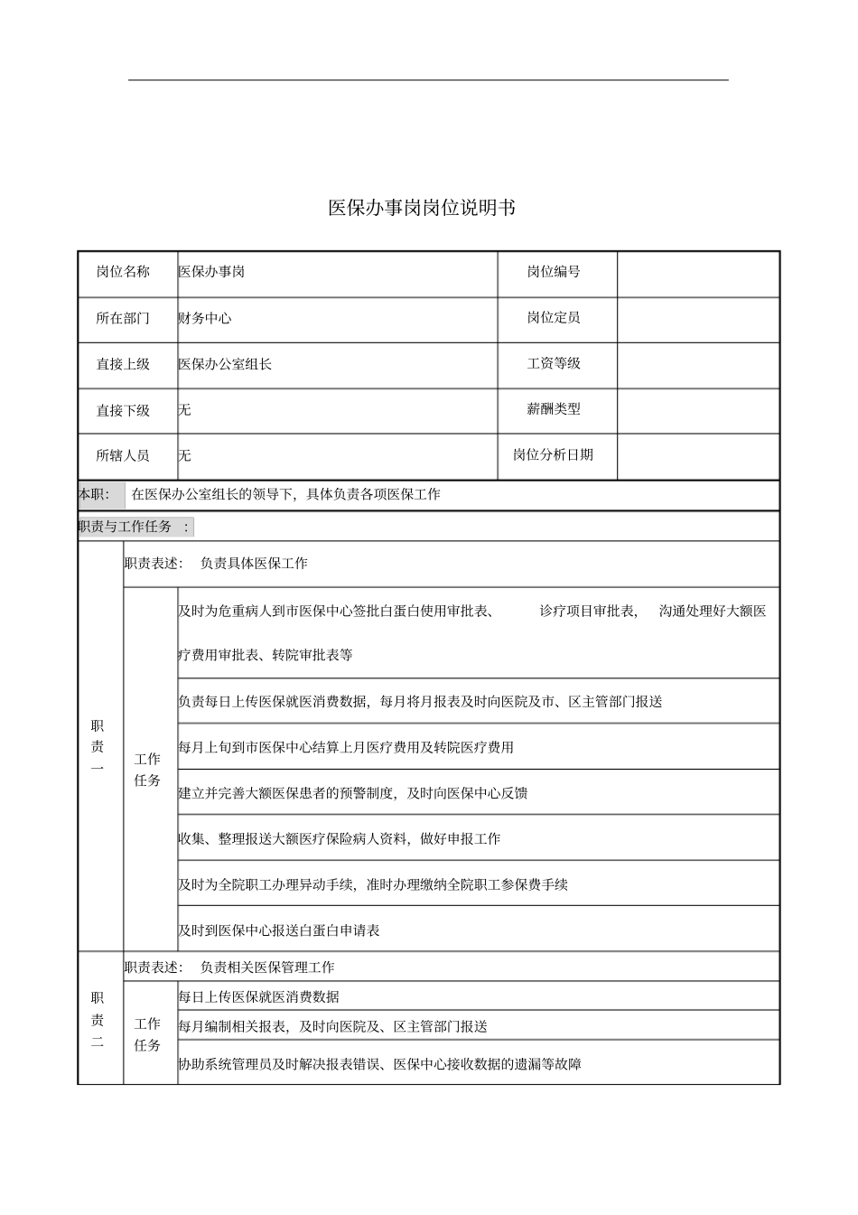 医保办事岗岗位说明书_第1页