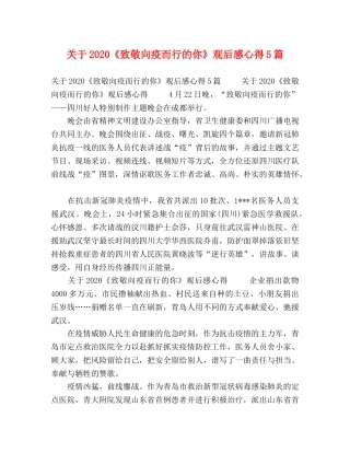 关于2020《致敬向疫而行的你》观后感心得5篇 