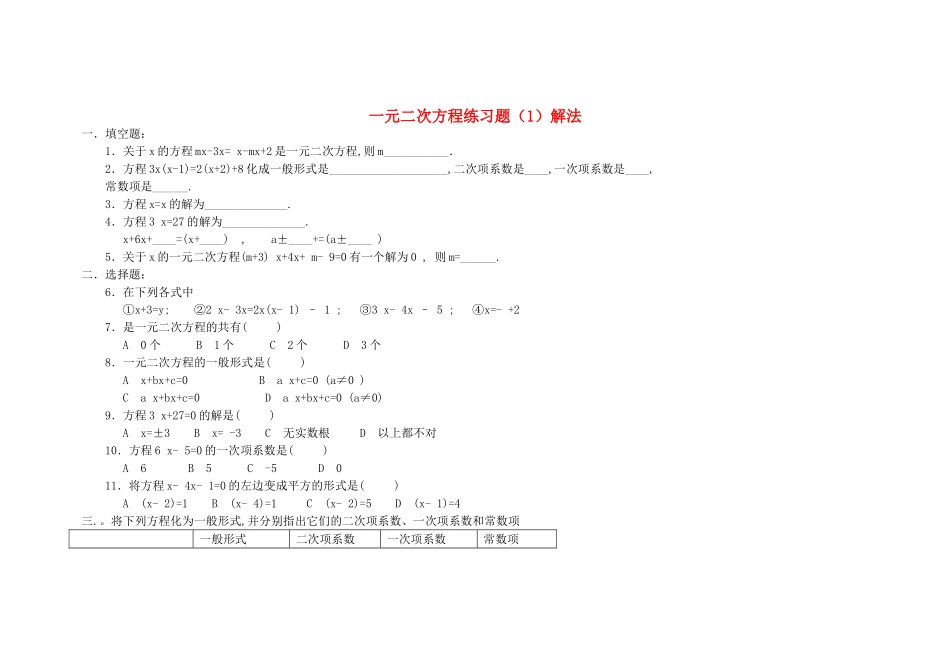 九级数学上册 一元二次方程练习题解法 人教新课标版_第1页