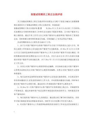 客服试用期员工转正自我评语 