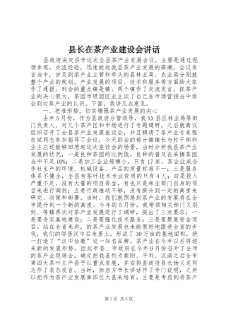 县长在茶产业建设会讲话发言