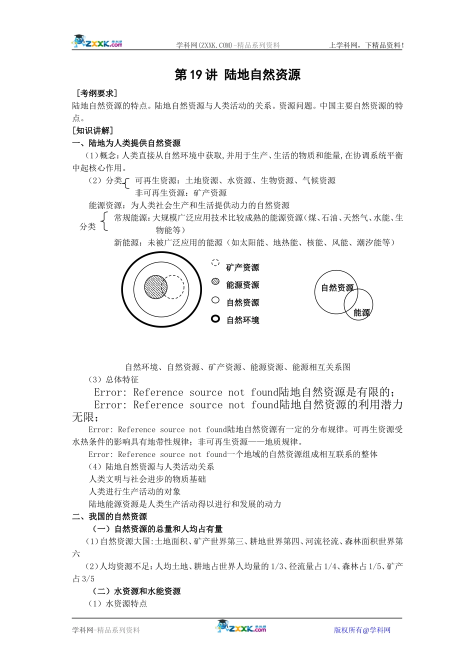【人教版三维设计】2011年高考地理一轮复习：第19讲陆地自然资源_第1页