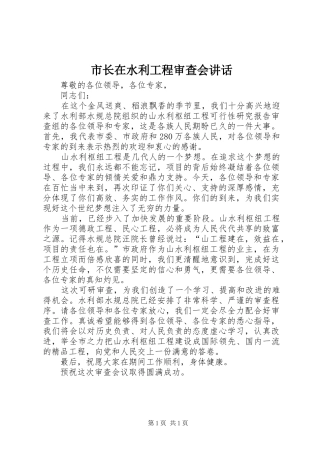 市长在水利工程审查会讲话发言