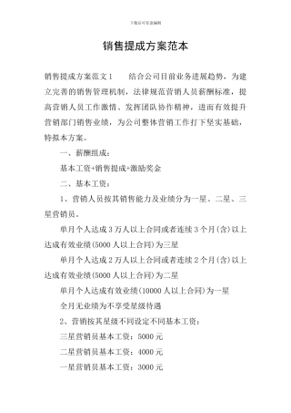 销售提成方案范本
