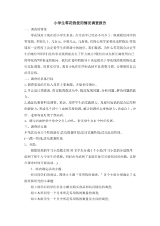 小学生零花钱使用情况调查报告