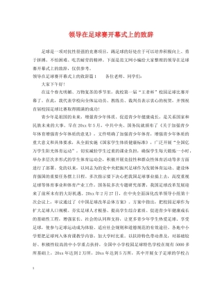 领导在足球赛开幕式上的致辞 
