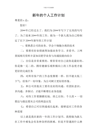 新年的个人工作计划