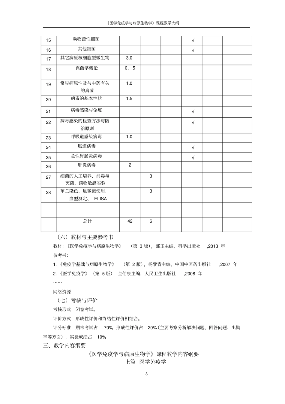 医学免疫学与病原生物学教学大纲概述_第3页
