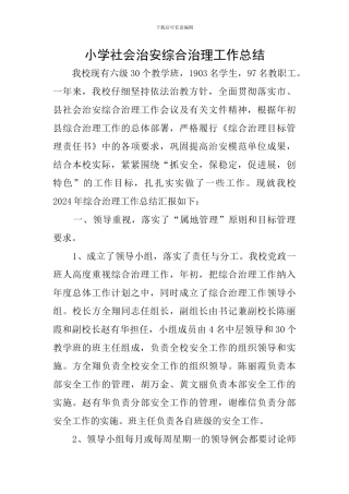 小学社会治安综合治理工作总结