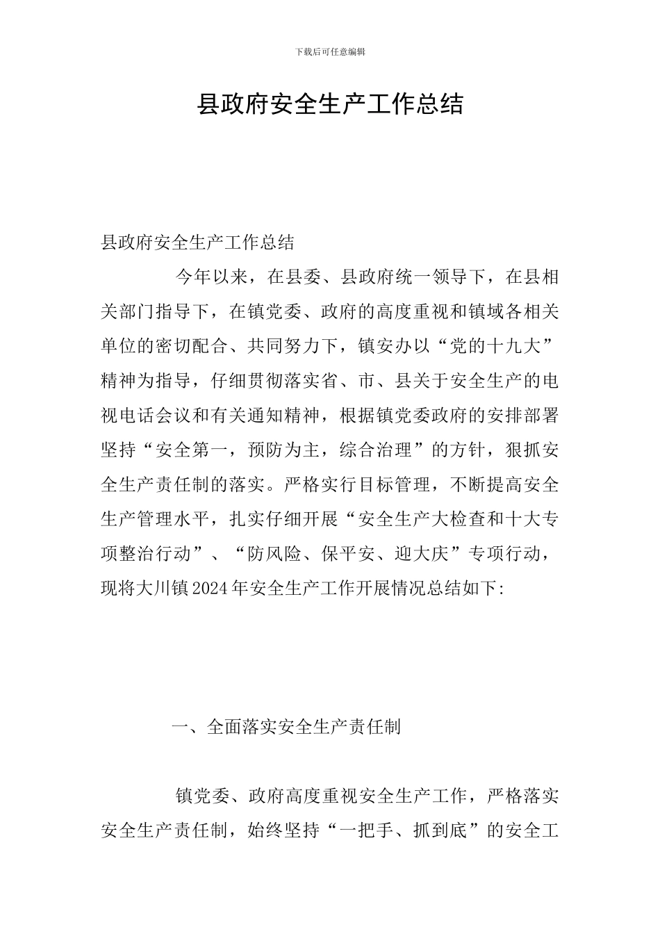 县政府安全生产工作总结_第1页