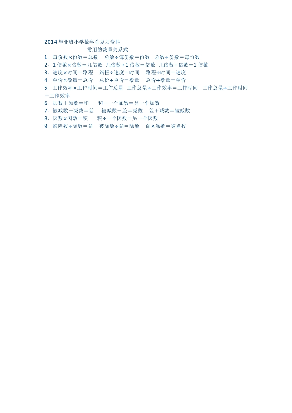 2014毕业班小学数学总复习资料_第1页