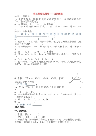 九级数学下册 比例线段复习讲学稿 人教新课标版
