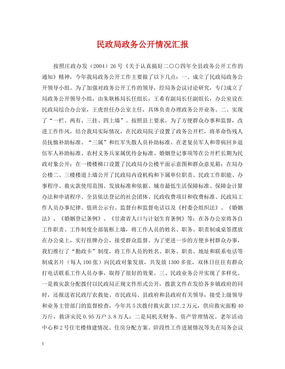 民政局政务公开情况汇报 _第1页